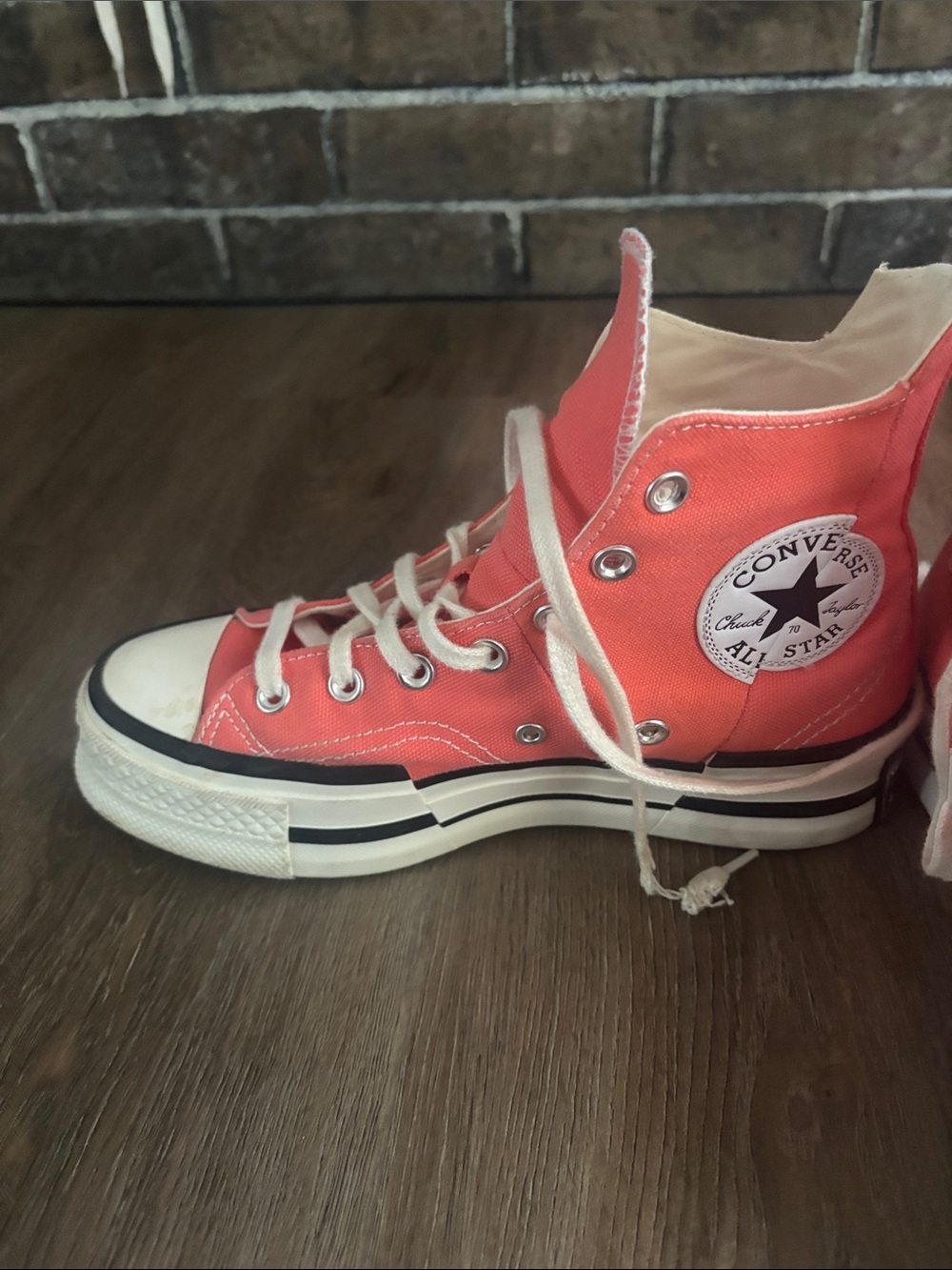 Converse High Top Sneakers - Coral Orange Canvas with White Accents - Picture 7 of 12
